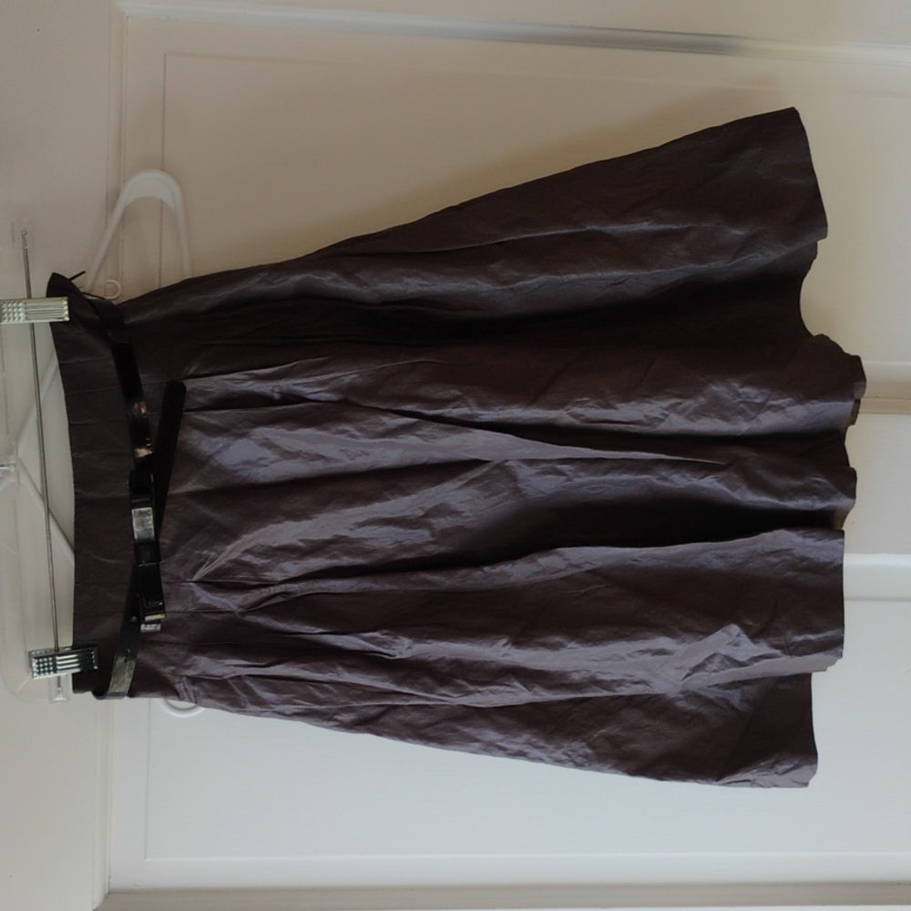 H&M Purple Brown A-Line Skirt with Black Patent Leather Bow Belt